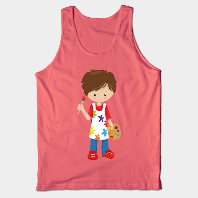 Painter, Paint Artist, Cute Boy, Brown Hair Tank Top by Jelena Dunčević